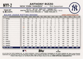 2024 Topps New York Yankees #NYY-2 Anthony Rizzo Back
