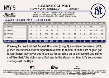 2024 Topps New York Yankees #NYY-5 Clarke Schmidt Back