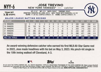 2024 Topps New York Yankees #NYY-6 Jose Trevino Back