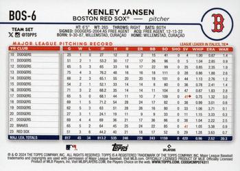 2024 Topps Boston Red Sox #BOS-6 Kenley Jansen Back