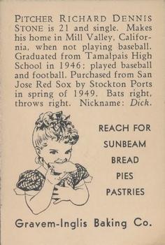1949 Sunbeam Bread Stockton Ports #NNO Dick Stone Back