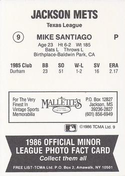 1987 TCMA Collectors Kits Reprints - 1986 Jackson Mets #9 Mike Santiago Back
