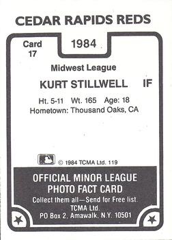 1987 TCMA Collectors Kits Reprints - 1984 Cedar Rapids Reds #17 Kurt Stillwell Back