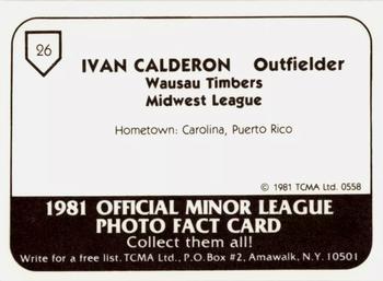 1987 TCMA Collectors Kits Reprints - 1981 Wausau Timbers #26 Ivan Calderon Back