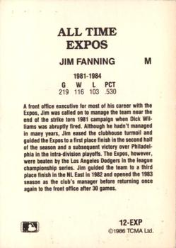 1987 TCMA Collectors Kits Reprints - 1986 All-Time Montreal Expos - Color #12-EXP Jim Fanning Back