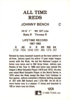 1987 TCMA Collectors Kits Reprints - 1986 All-Time Cincinnati Reds #12CR Johnny Bench Back