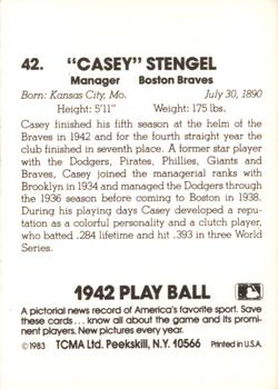 1987 TCMA Collectors Kits Reprints - 1983 1942 Play Ball #42 Casey Stengel Back