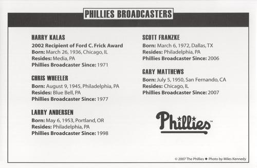 2007 Philadelphia Phillies Photo Cards #NNO Phillies Broadcasters Back