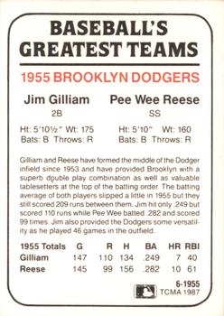 1987 TCMA Collectors Kits Reprints - 1987 1955 Brooklyn Dodgers #6-1955 Pee Wee Reese / Jim Gilliam Back