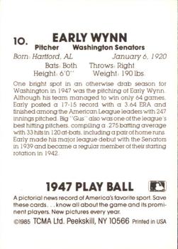 1987 TCMA Collectors Kits Reprints - 1985 1947 Play Ball #10 Early Wynn Back