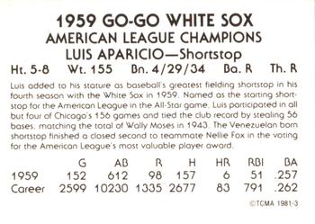 1987 TCMA Collectors Kits Reprints - 1981 1959 Chicago White Sox #1981-3 Luis Aparicio Back