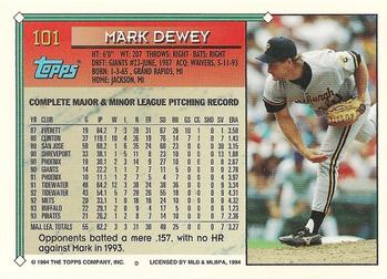 1994 Topps #101 Mark Dewey Back