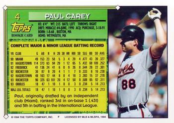 1994 Topps #4 Paul Carey Back