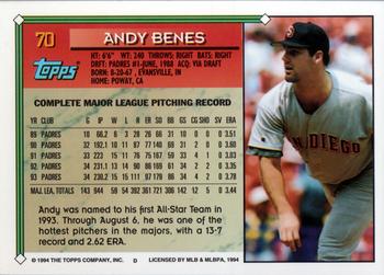 1994 Topps #70 Andy Benes Back