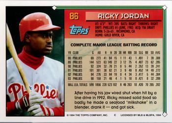 1994 Topps #86 Ricky Jordan Back