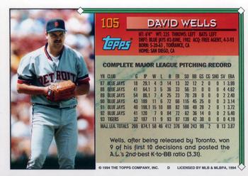 1994 Topps #105 David Wells Back