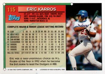 1994 Topps #115 Eric Karros Back