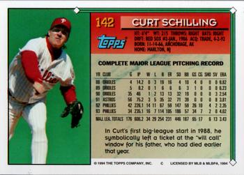 1994 Topps #142 Curt Schilling Back