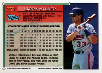 1994 Topps #230 Larry Walker Back