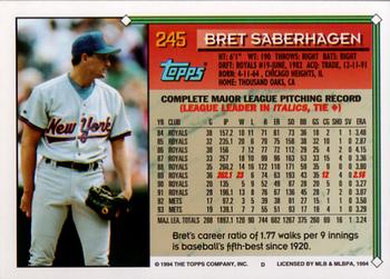 1994 Topps #245 Bret Saberhagen Back