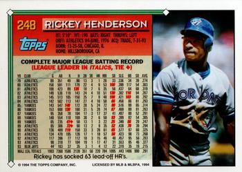 1994 Topps #248 Rickey Henderson Back