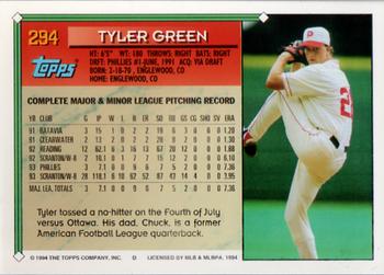 1994 Topps #294 Tyler Green Back