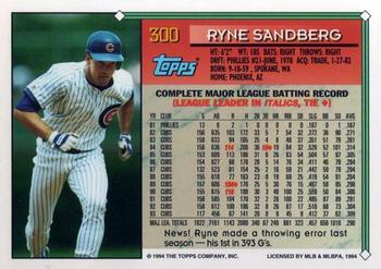 1994 Topps #300 Ryne Sandberg Back