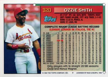1994 Topps #320 Ozzie Smith Back