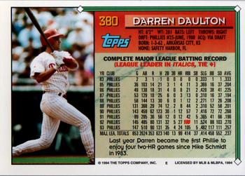 1994 Topps #380 Darren Daulton Back