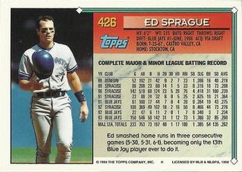 1994 Topps #426 Ed Sprague Back