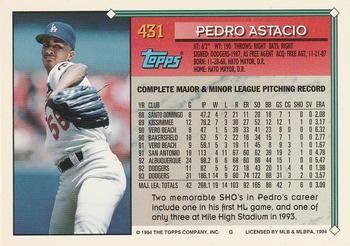 1994 Topps #431 Pedro Astacio Back