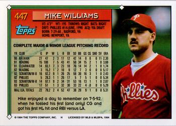 1994 Topps #447 Mike Williams Back