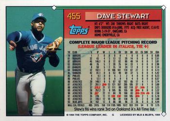 1994 Topps #455 Dave Stewart Back
