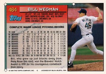 1994 Topps #464 Bill Wegman Back