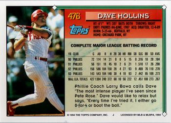1994 Topps #476 Dave Hollins Back