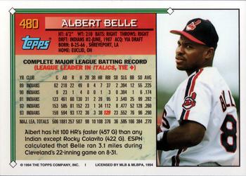 1994 Topps #480 Albert Belle Back