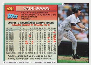 1994 Topps #520 Wade Boggs Back