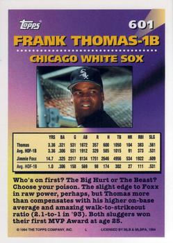1994 Topps #601 Frank Thomas Back