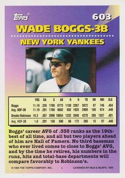 1994 Topps #603 Wade Boggs Back