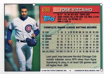 1994 Topps #638 Jose Vizcaino Back