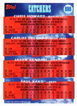 1994 Topps #686 C Prospects (Chris Howard / Carlos Delgado / Jason Kendall / Paul Bako) Back