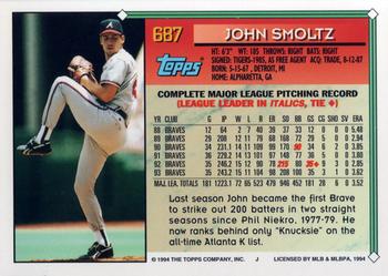 1994 Topps #687 John Smoltz Back