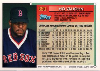 1994 Topps #690 Mo Vaughn Back