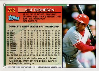 1994 Topps #722 Milt Thompson Back