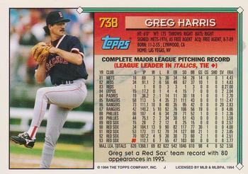 1994 Topps #738 Greg Harris Back