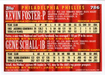 1994 Topps #786 Kevin Foster / Gene Schall Back