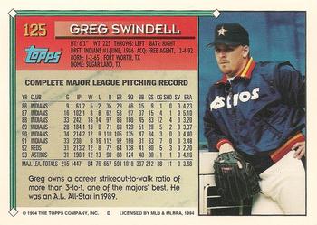 1994 Topps #125 Greg Swindell Back