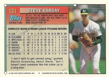 1994 Topps #131 Steve Karsay Back