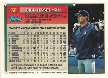 1994 Topps #138 Bill Haselman Back
