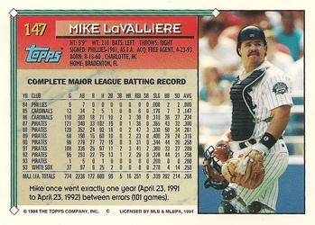 1994 Topps #147 Mike LaValliere Back